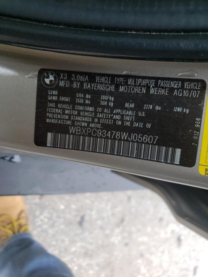 Photo 10 from auction – 2008 BMW X3 3.0SI with VIN WBXPC93478WJ05607