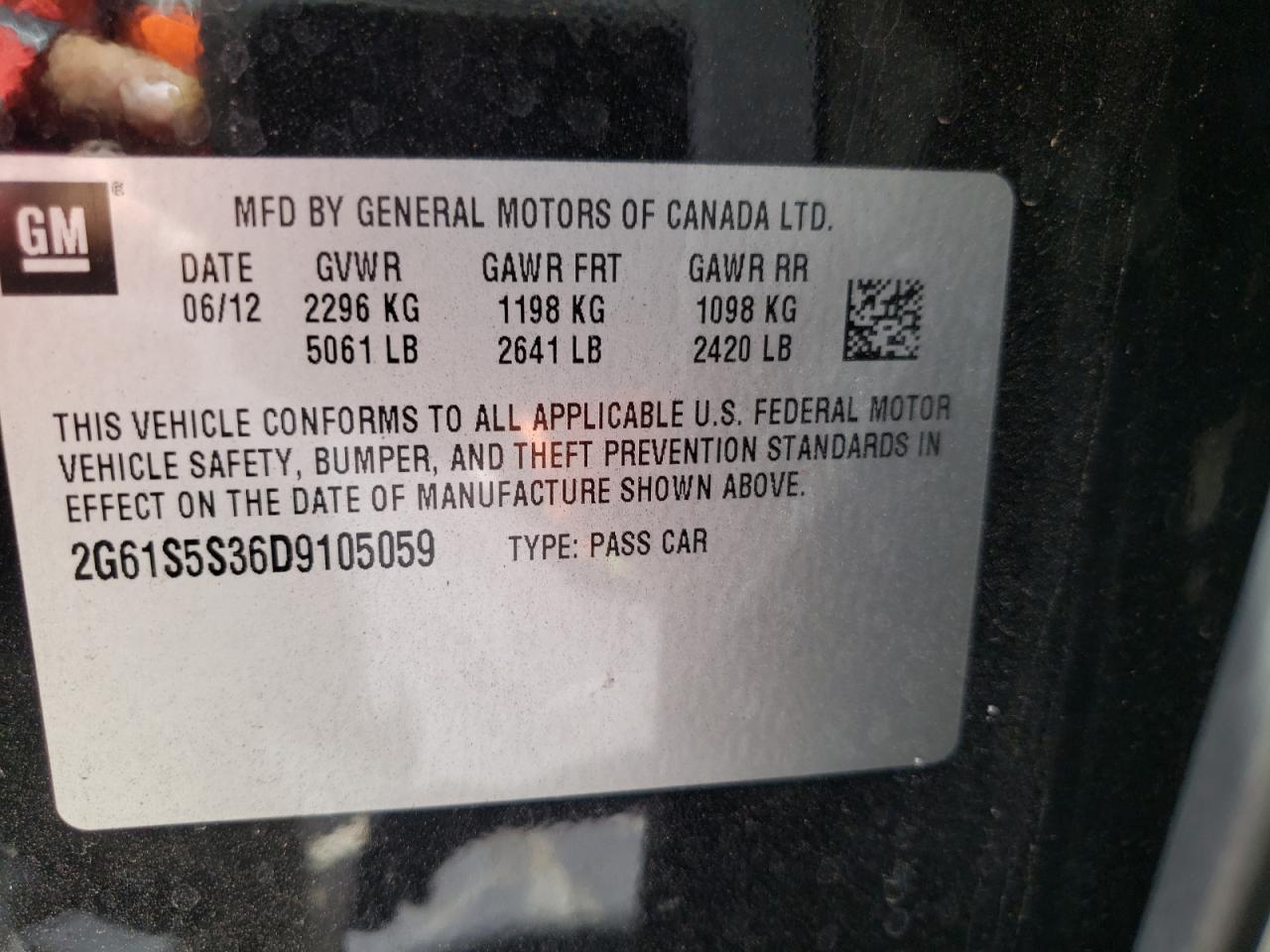 Photo 10 from auction – 2013 CADILLAC XTS PREMIU with VIN 2G61S5S36D9105059