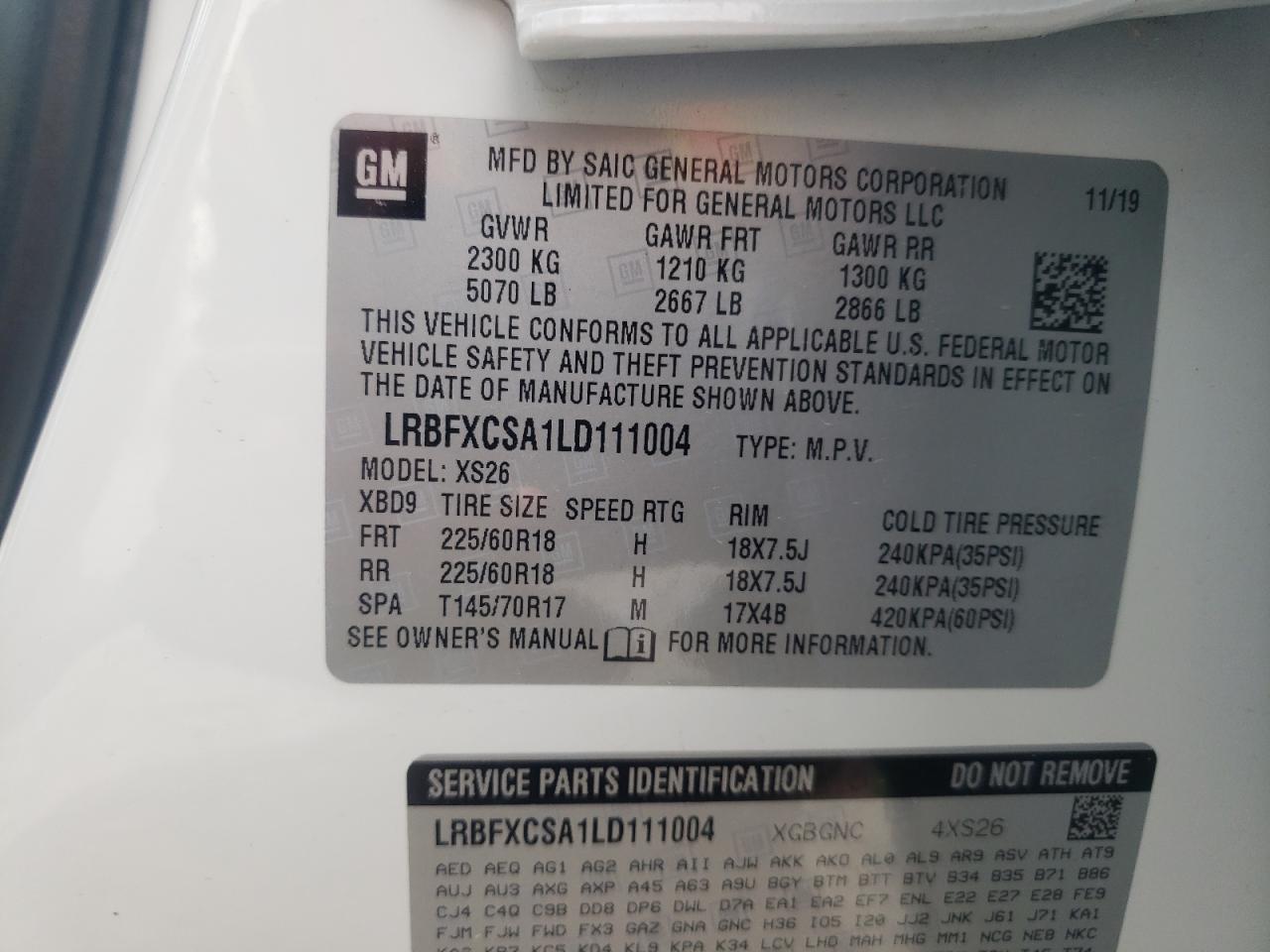 Photo 10 from auction – 2020 BUICK ENVISION E with VIN LRBFXCSA1LD111004