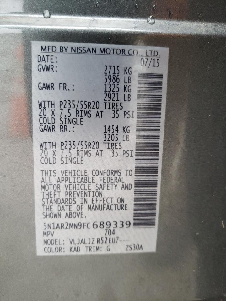 Photo 10 from auction – 2015 NISSAN PATHFINDER with VIN 5N1AR2MN9FC689339