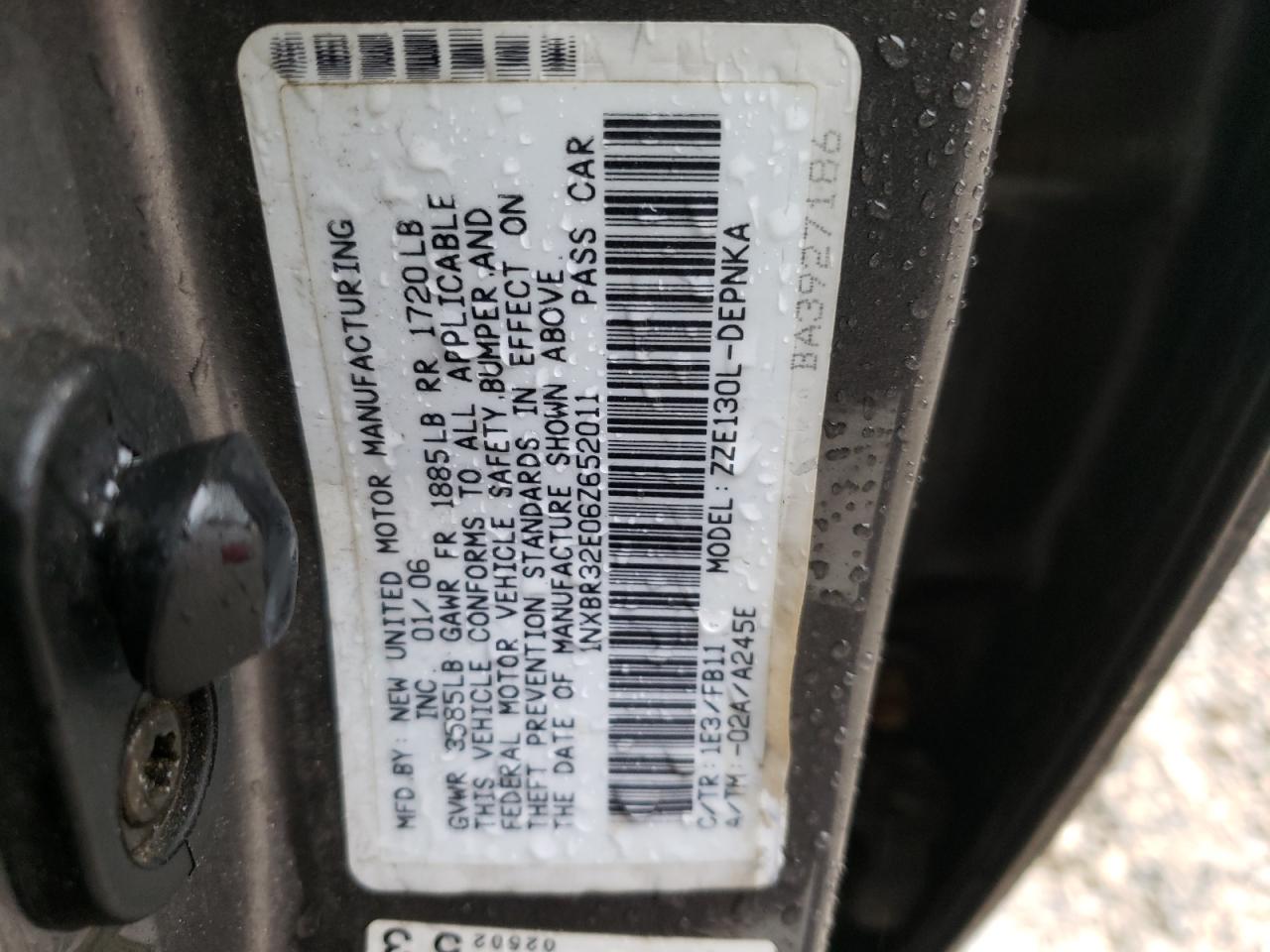 Photo 10 from auction – 2006 TOYOTA COROLLA CE with VIN 1NXBR32E06Z652011
