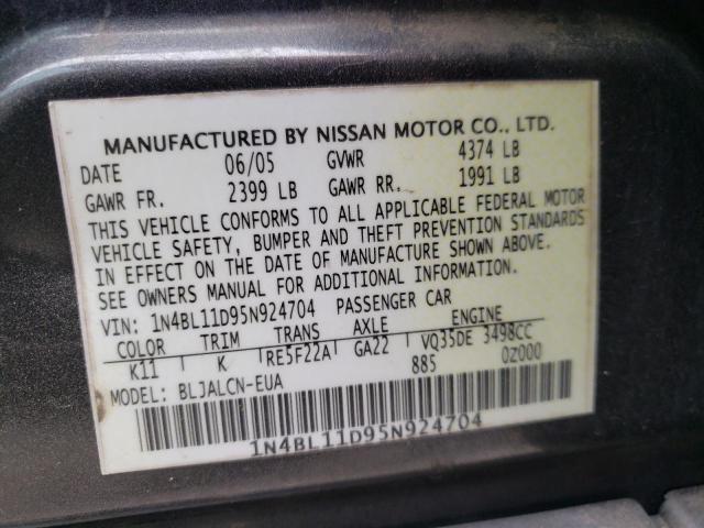 Photo 10 from auction – 2005 NISSAN ALTIMA with VIN 1N4BL11D95N924704