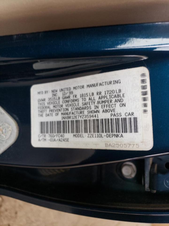 Photo 10 from auction – 2000 TOYOTA COROLLA with VIN 1NXBR12E7YZ359441