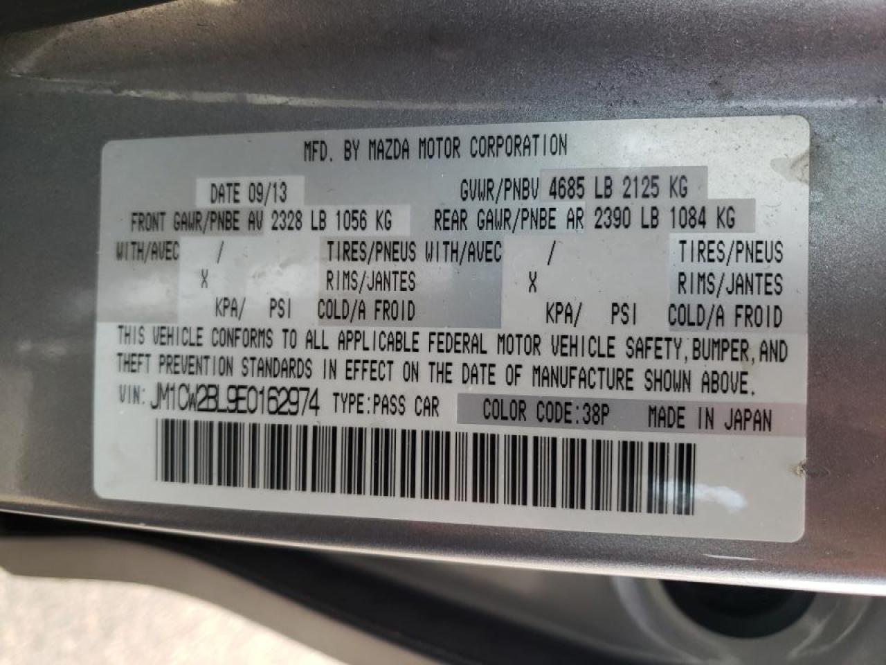 Photo 10 from auction – 2014 MAZDA 5 SPORT with VIN JM1CW2BL9E0162974