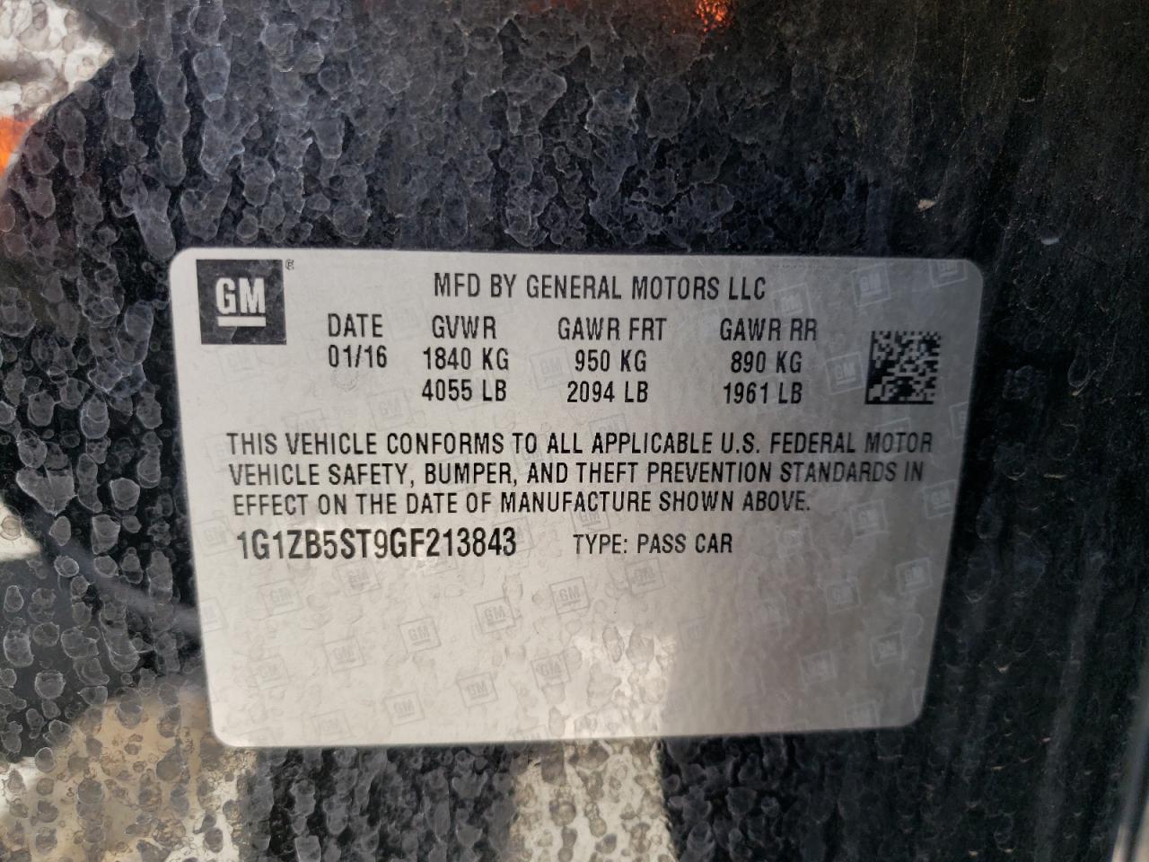Photo 10 from auction – 2016 CHEVROLET MALIBU LS with VIN 1G1ZB5ST9GF213843