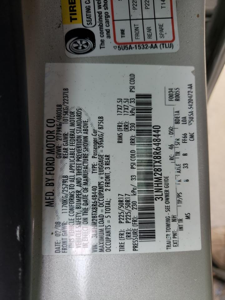 Foto 10 de la subasta – 2008 LINCOLN MKZ con VIN 3LNHM28TX8R648440