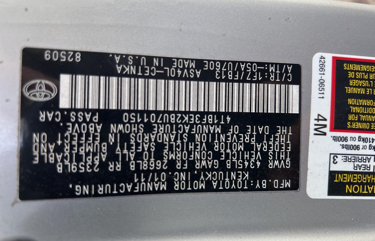 Photo 10 from auction – 2011 TOYOTA CAMRY BASE with VIN 4T1BF3EK2BU701150