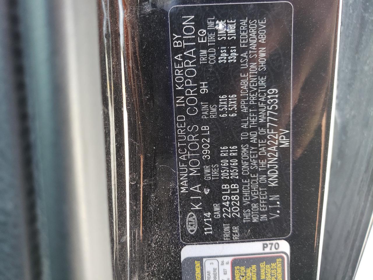 Zdjęcie 10 z aukcji – 2015 KIA SOUL z VIN KNDJN2A22F7775319