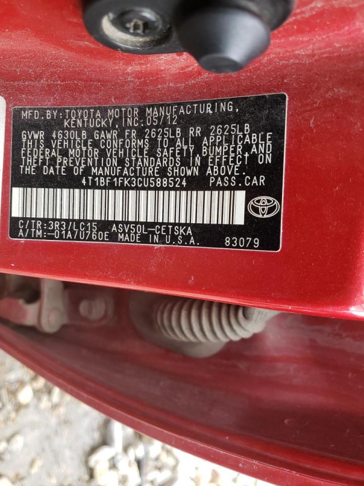 Photo 10 from auction – 2012 TOYOTA CAMRY BASE with VIN 4T1BF1FK3CU588524