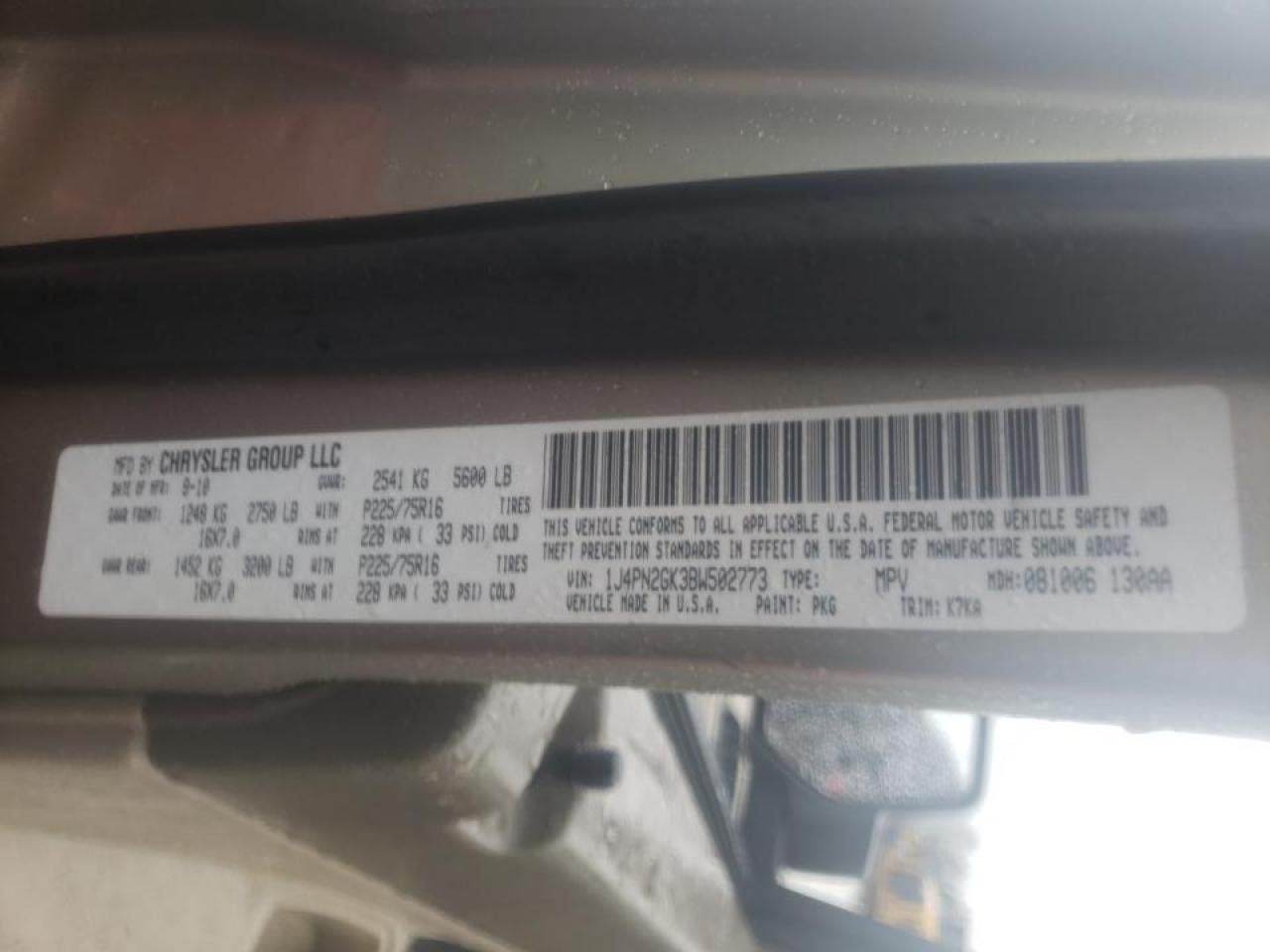 Photo 10 from auction – 2011 JEEP LIBERTY SP with VIN 1J4PN2GK3BW502773