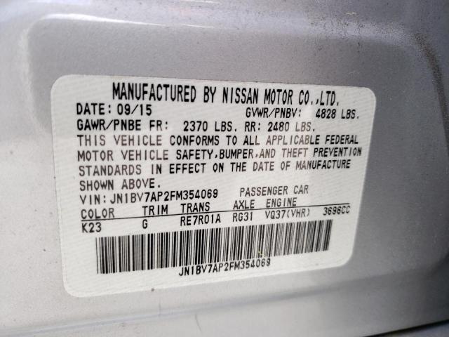 INFINITI Q50 BASE 2015 with VIN JN1BV7AP2FM354069 - Photo from auction