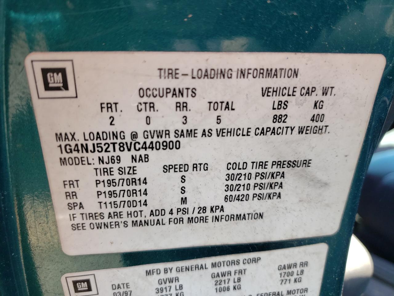 Photo 10 from auction – 1997 BUICK SKYLARK CU with VIN 1G4NJ52T8VC440900