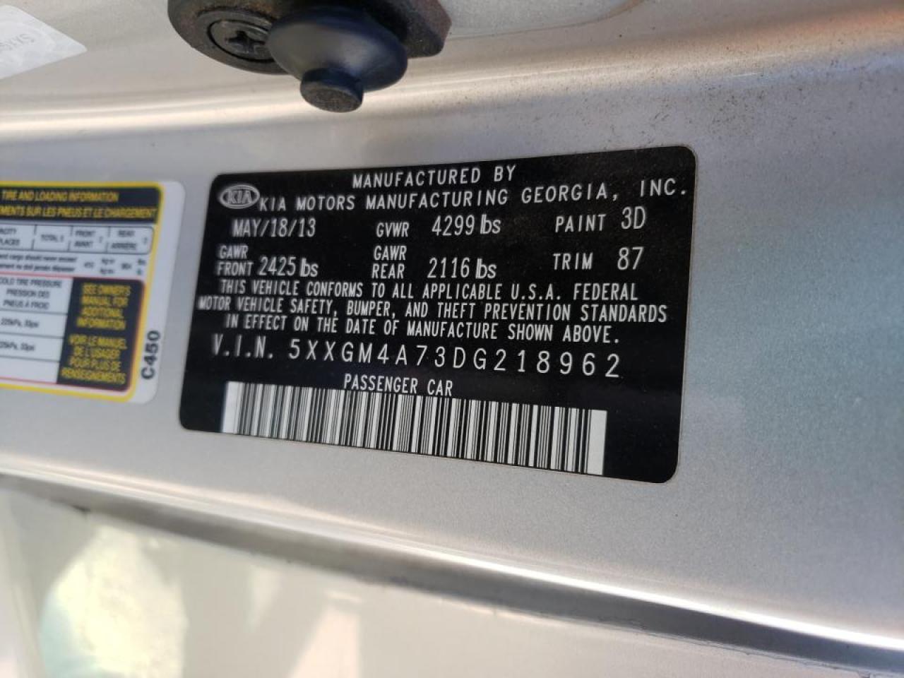 Photo 10 from auction – 2013 KIA OPTIMA LX with VIN 5XXGM4A73DG218962