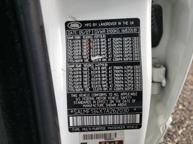 Photo 10 from auction – 2007 LAND ROVER RANGE ROVE with VIN SALMF134X7A262030