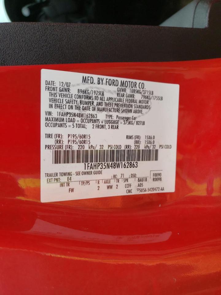 Photo 10 from auction – 2008 FORD FOCUS SE with VIN 1FAHP35N48W162863