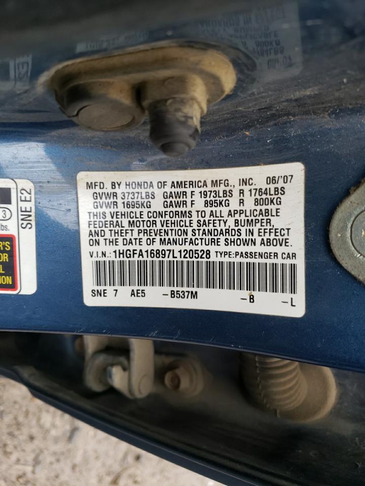 Photo 10 from auction – 2007 HONDA CIVIC EX with VIN 1HGFA16897L120528