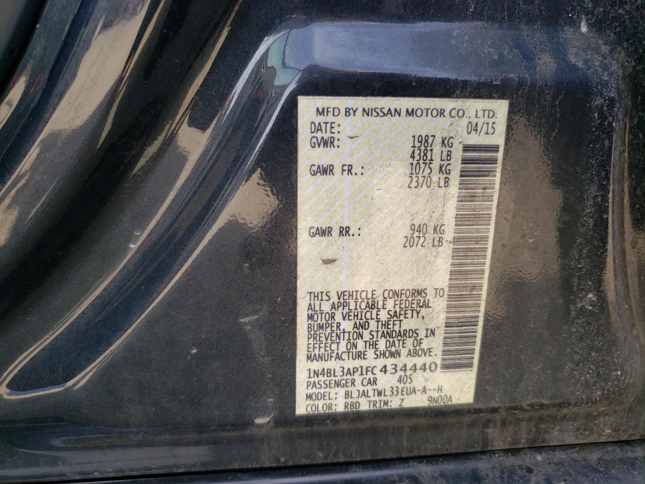 Photo 10 from auction – 2015 NISSAN ALTIMA 3.5 with VIN 1N4BL3AP1FC434440