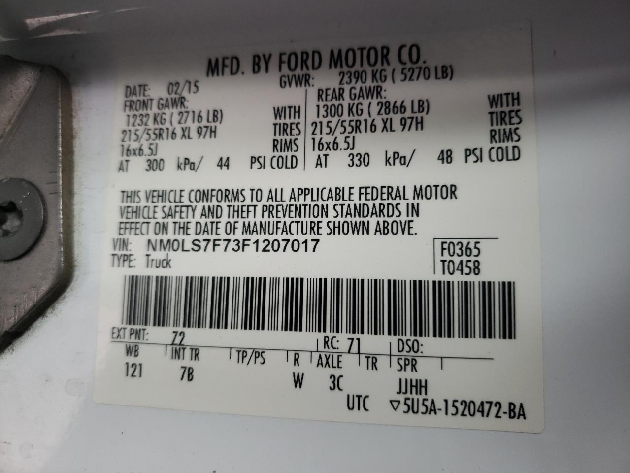 صورة رقم 10 من المزاد - 2015 FORD TRANSIT CO مع VIN NM0LS7F73F1207017