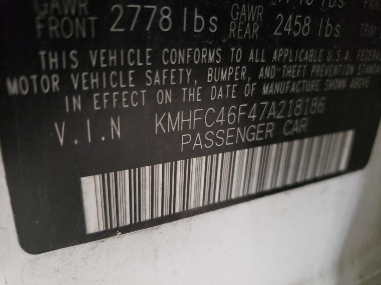 Photo 10 from auction – 2007 HYUNDAI AZERA SE with VIN KMHFC46F47A218186