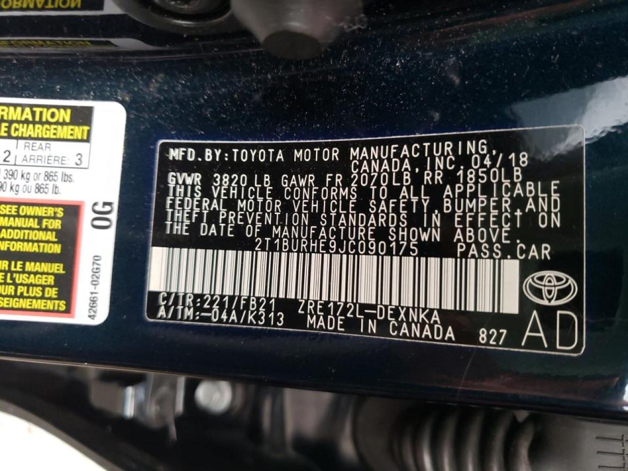 Photo 10 from auction – 2018 TOYOTA COROLLA L with VIN 2T1BURHE9JC090175