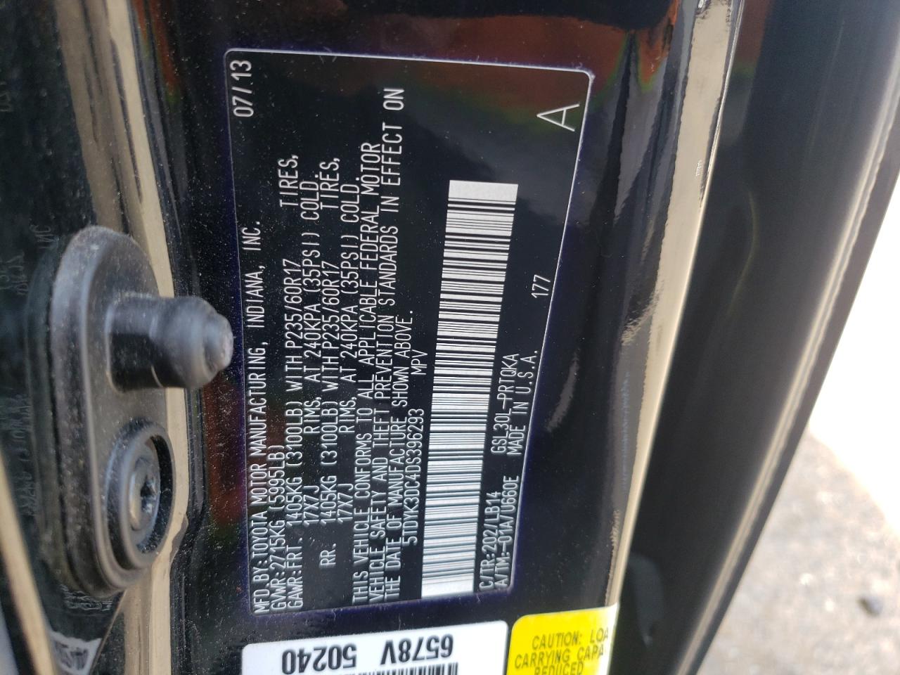 Photo 10 from auction – 2013 TOYOTA SIENNA XLE with VIN 5TDYK3DC4DS396293