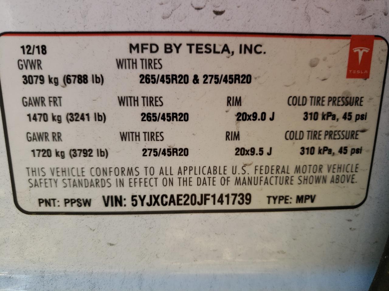 Photo 10 from auction – 2018 TESLA MODEL X with VIN 5YJXCAE20JF141739