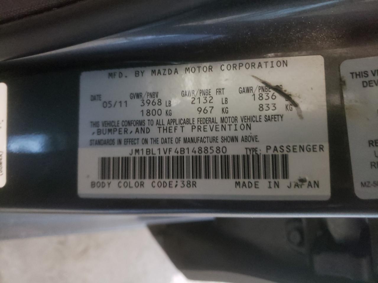 Zdjęcie 10 z aukcji – 2011 MAZDA 3 I z VIN JM1BL1VF4B1488580