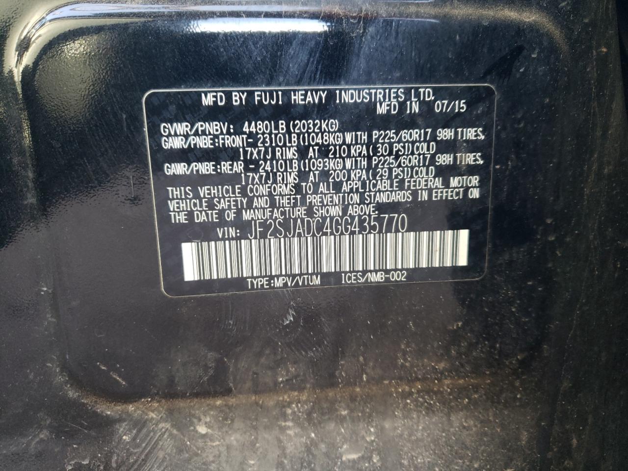 Photo 10 from auction – 2016 SUBARU FORESTER 2 with VIN JF2SJADC4GG435770