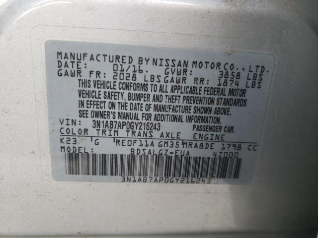 Photo 10 from auction – 2016 NISSAN SENTRA with VIN 3N1AB7AP0GY216243