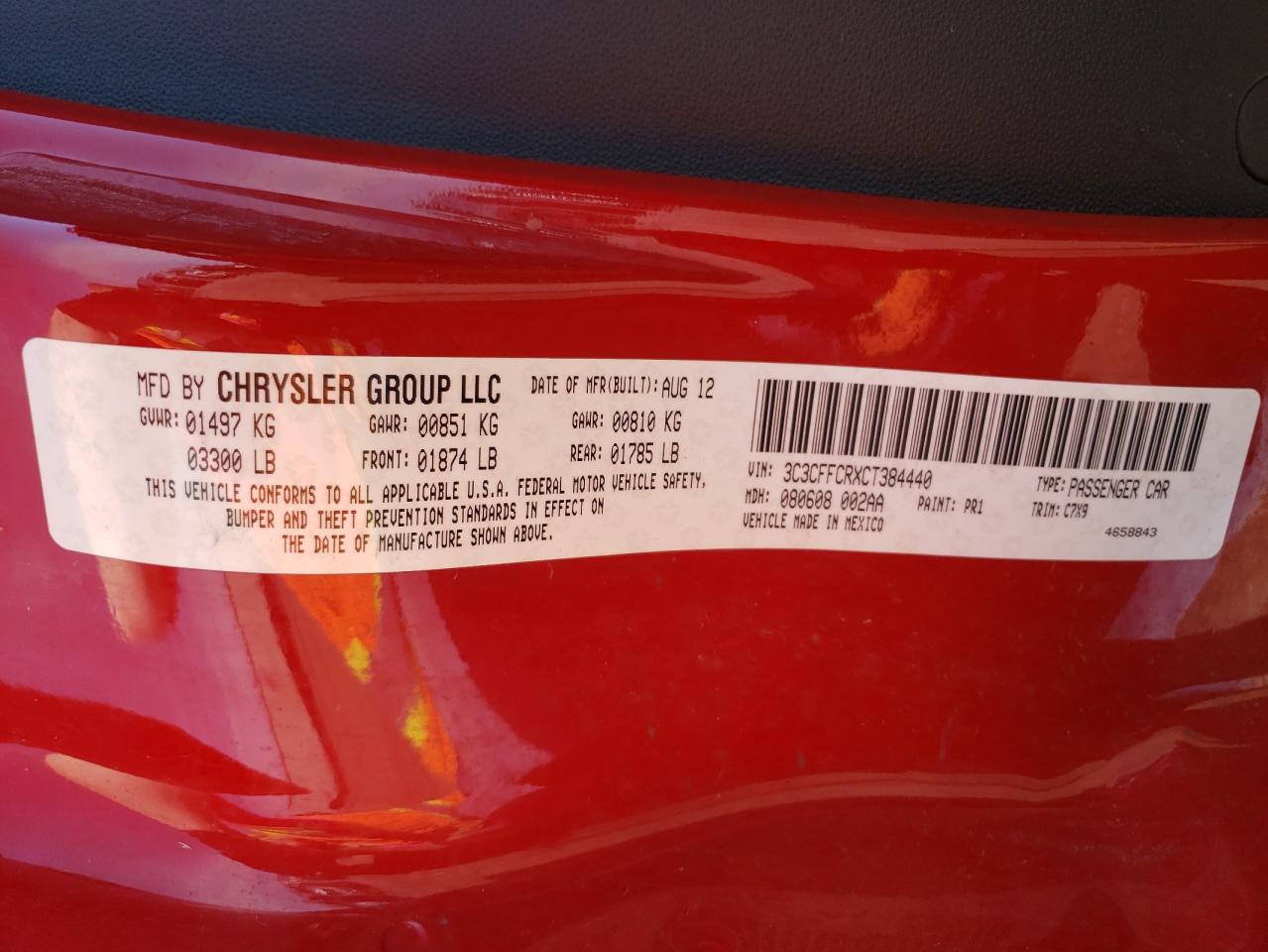 Photo 10 from auction – 2012 FIAT 500 LOUNGE with VIN 3C3CFFCRXCT384440