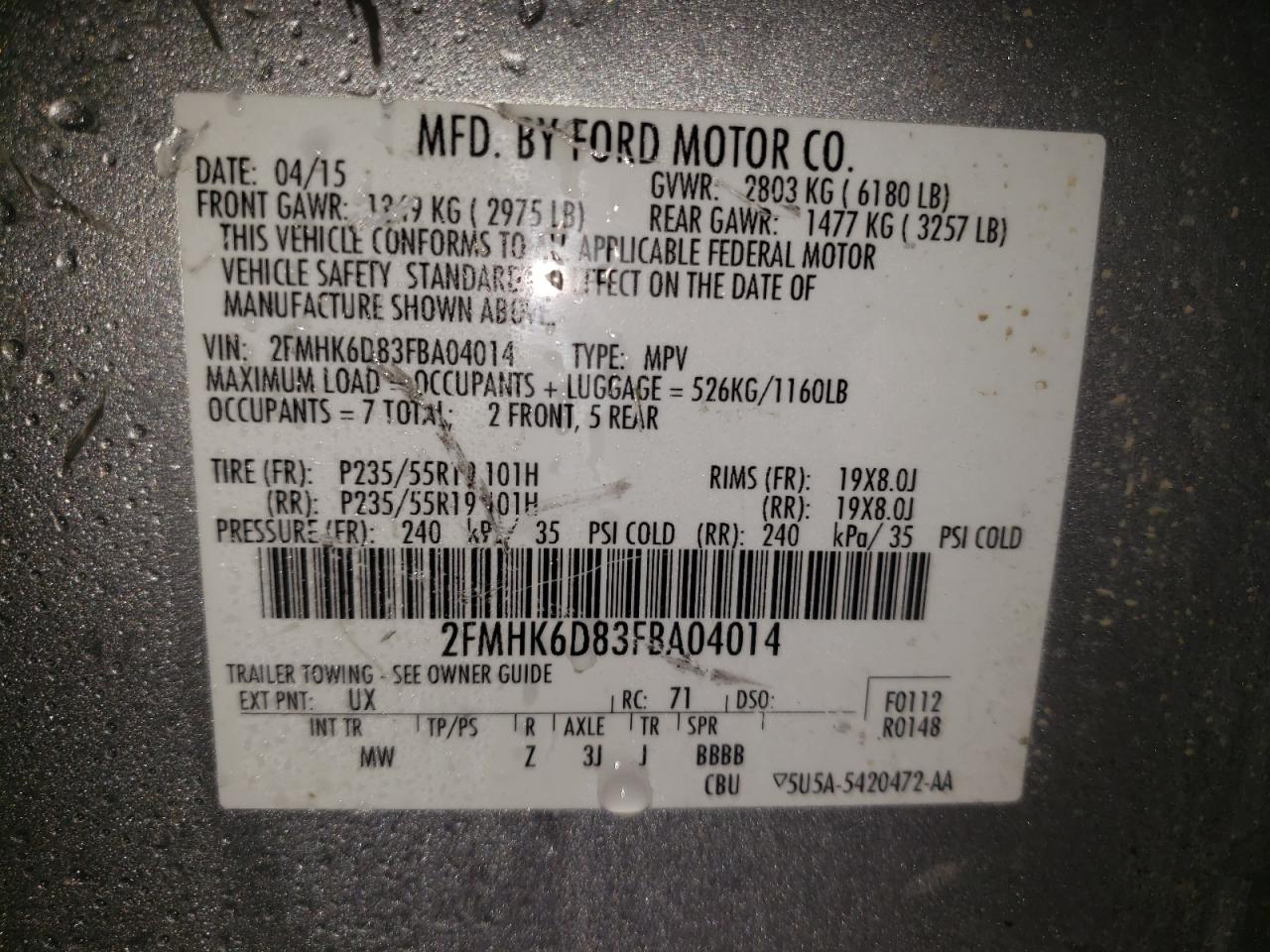Photo 10 from auction – 2015 FORD FLEX LIMIT with VIN 2FMHK6D83FBA04014