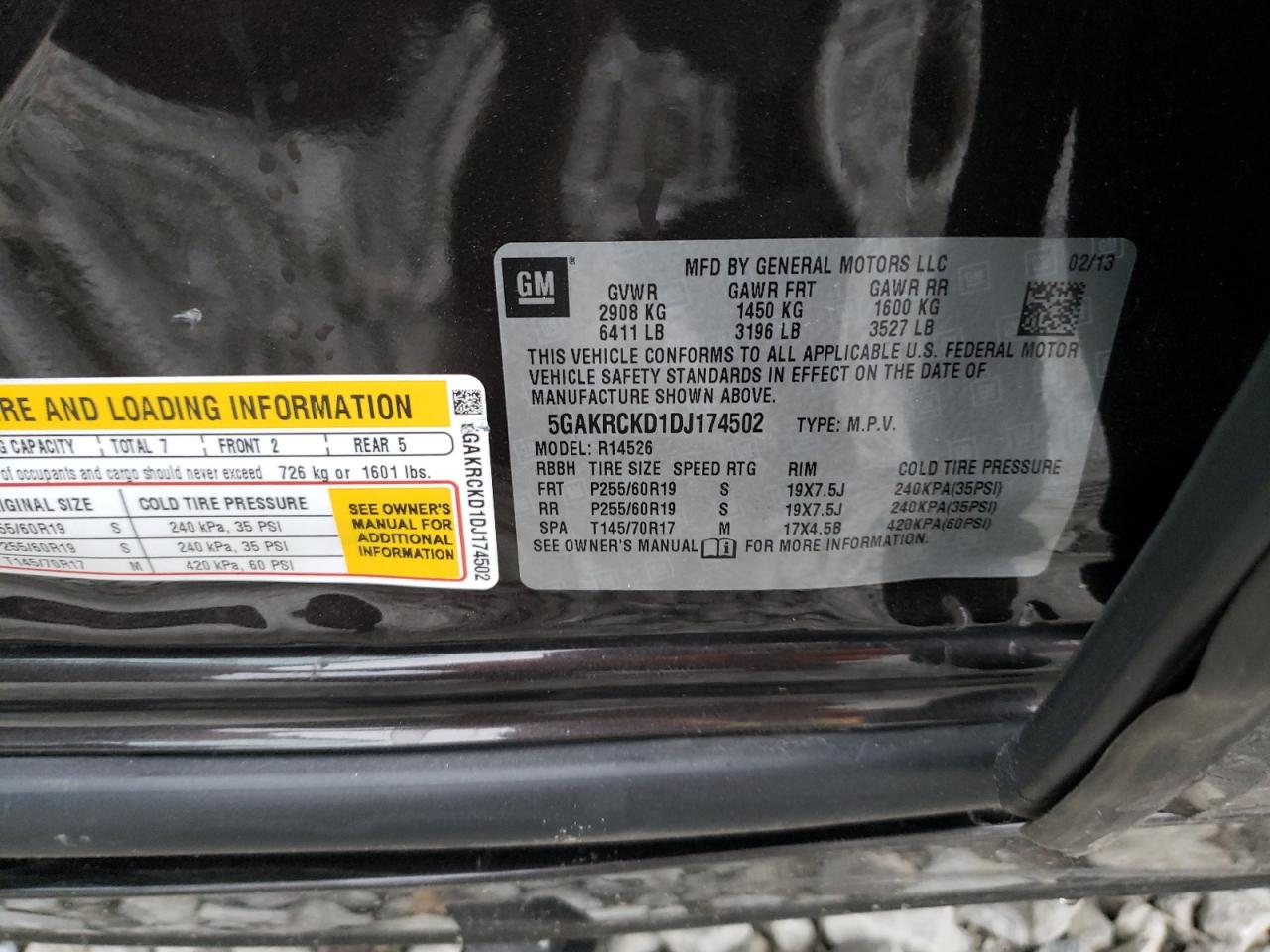 Photo 10 from auction – 2013 BUICK ENCLAVE with VIN 5GAKRCKD1DJ174502