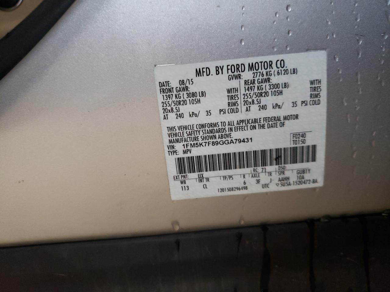 Photo 10 from auction – 2016 FORD EXPLORER L with VIN 1FM5K7F89GGA79431