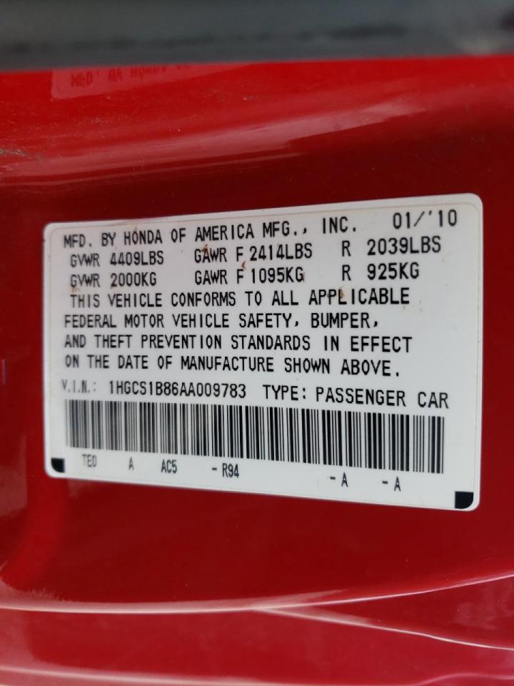 Photo 10 from auction – 2010 HONDA ACCORD EXL with VIN 1HGCS1B86AA009783