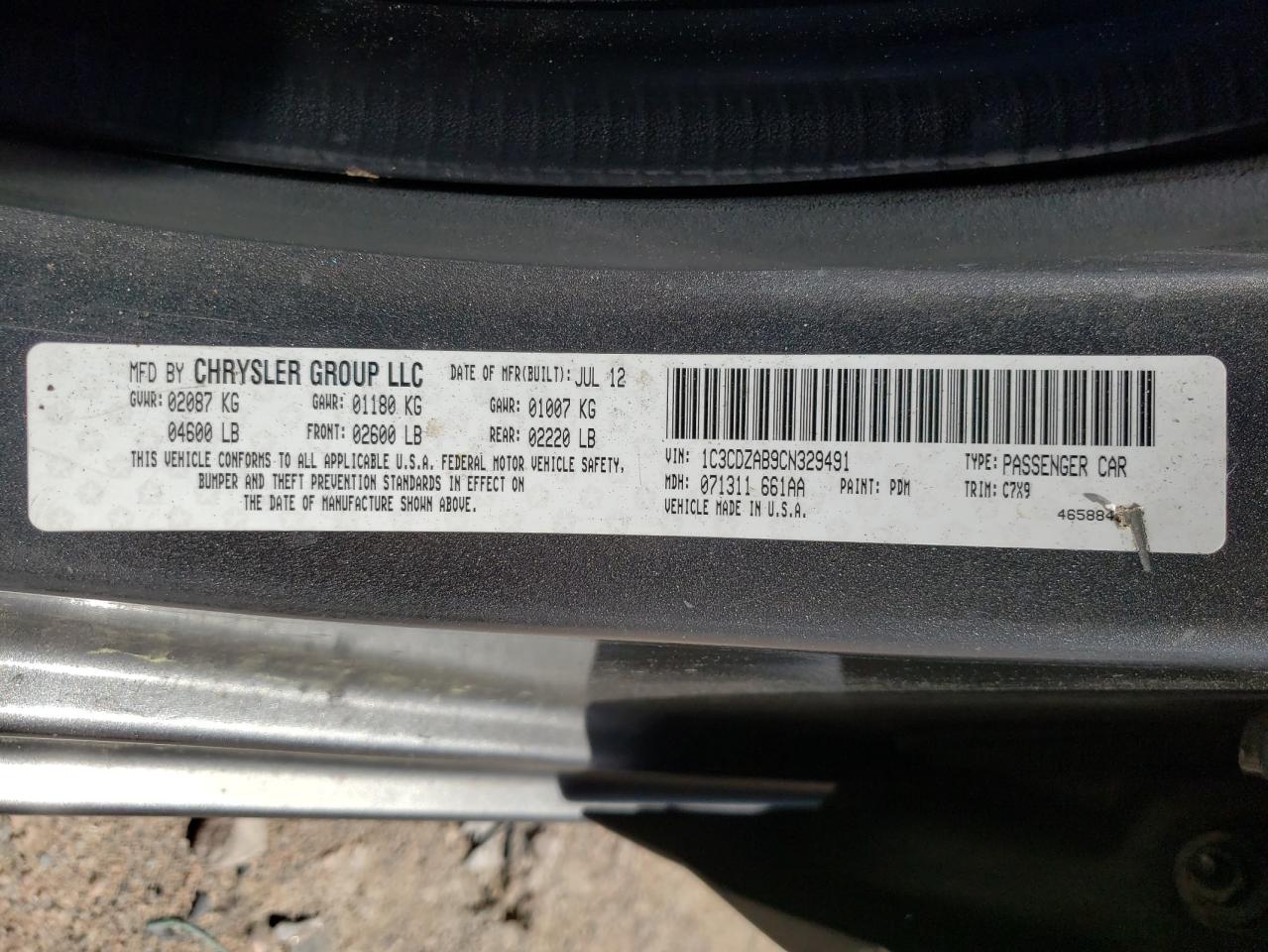 صورة رقم 10 من المزاد - 2012 DODGE AVENGER SE مع VIN 1C3CDZAB9CN329491