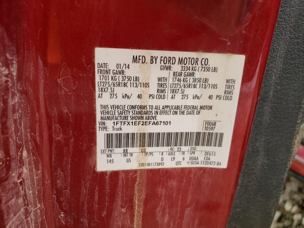 Photo 10 from auction – 2014 FORD F150 SUPER with VIN 1FTFX1EF2EFA67101