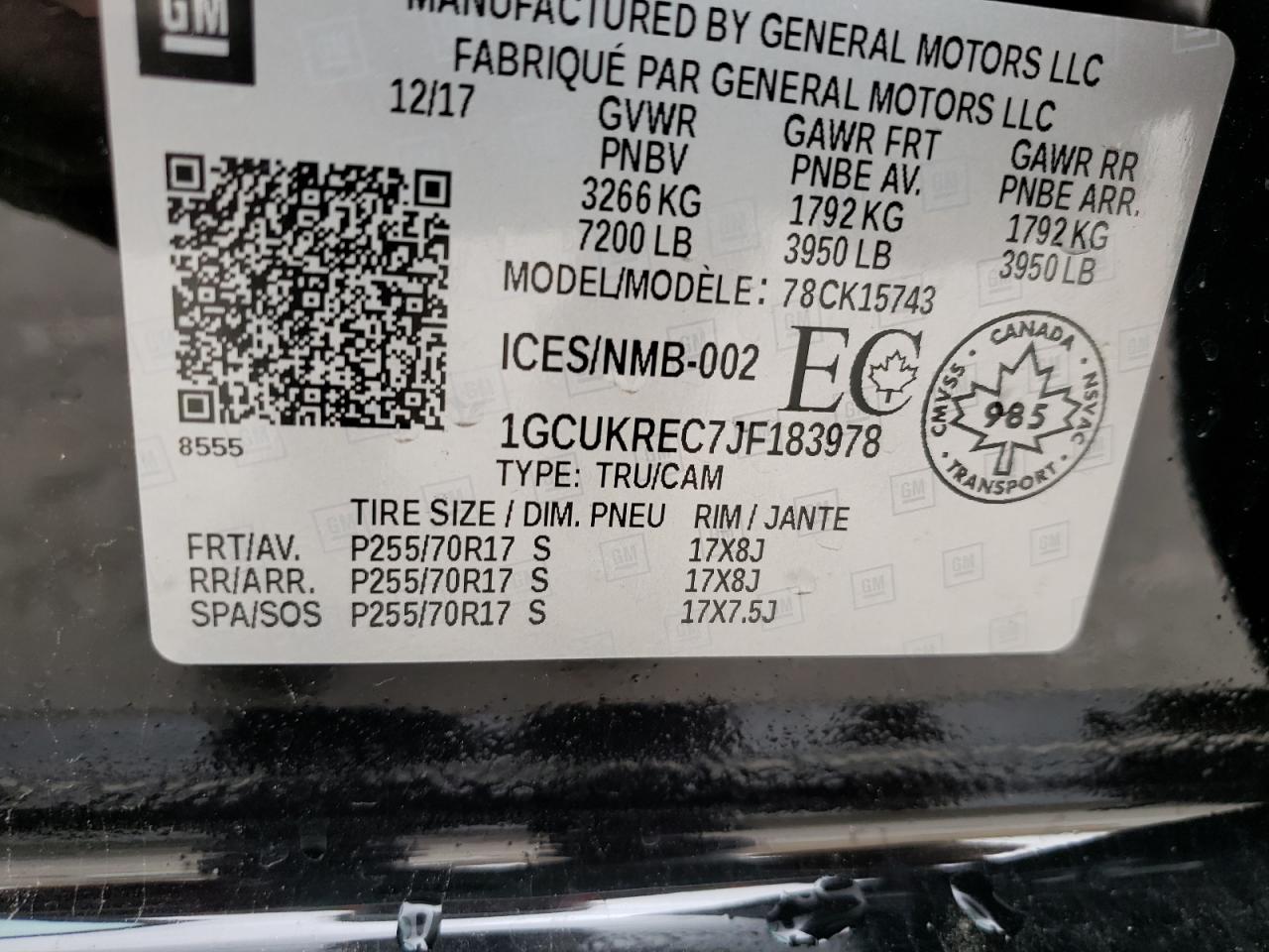 Photo 10 from auction – 2018 CHEVROLET SILVERADO with VIN 1GCUKREC7JF183978