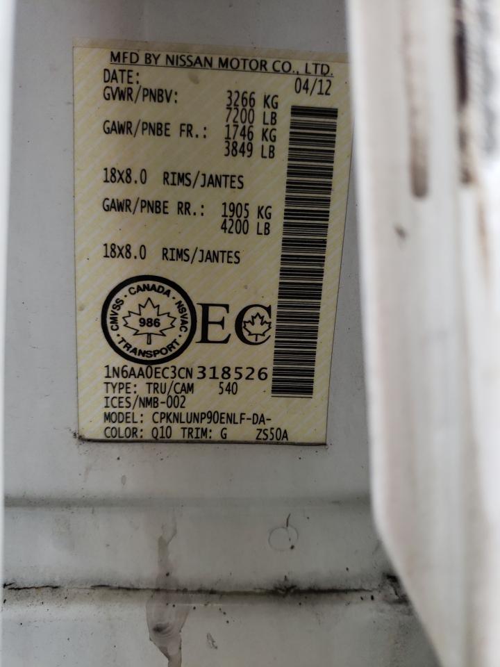 Photo 10 from auction – 2012 NISSAN TITAN S with VIN 1N6AA0EC3CN318526