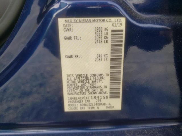 Photo 10 from auction – 2019 NISSAN ALTIMA SR with VIN 1N4BL4CV1KC184158