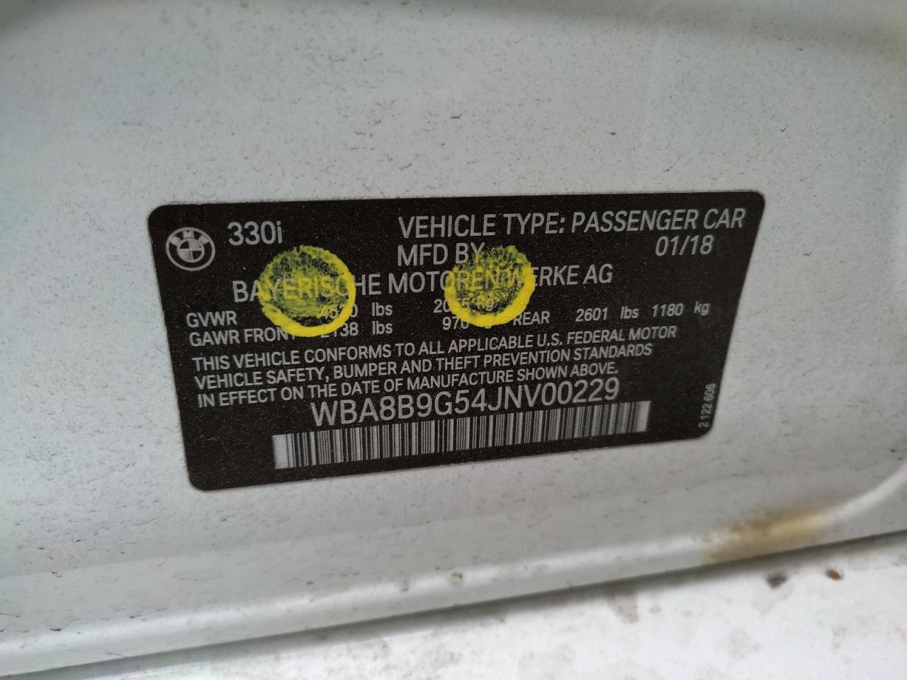 Photo 10 from auction – 2018 BMW 330 I with VIN WBA8B9G54JNV00229