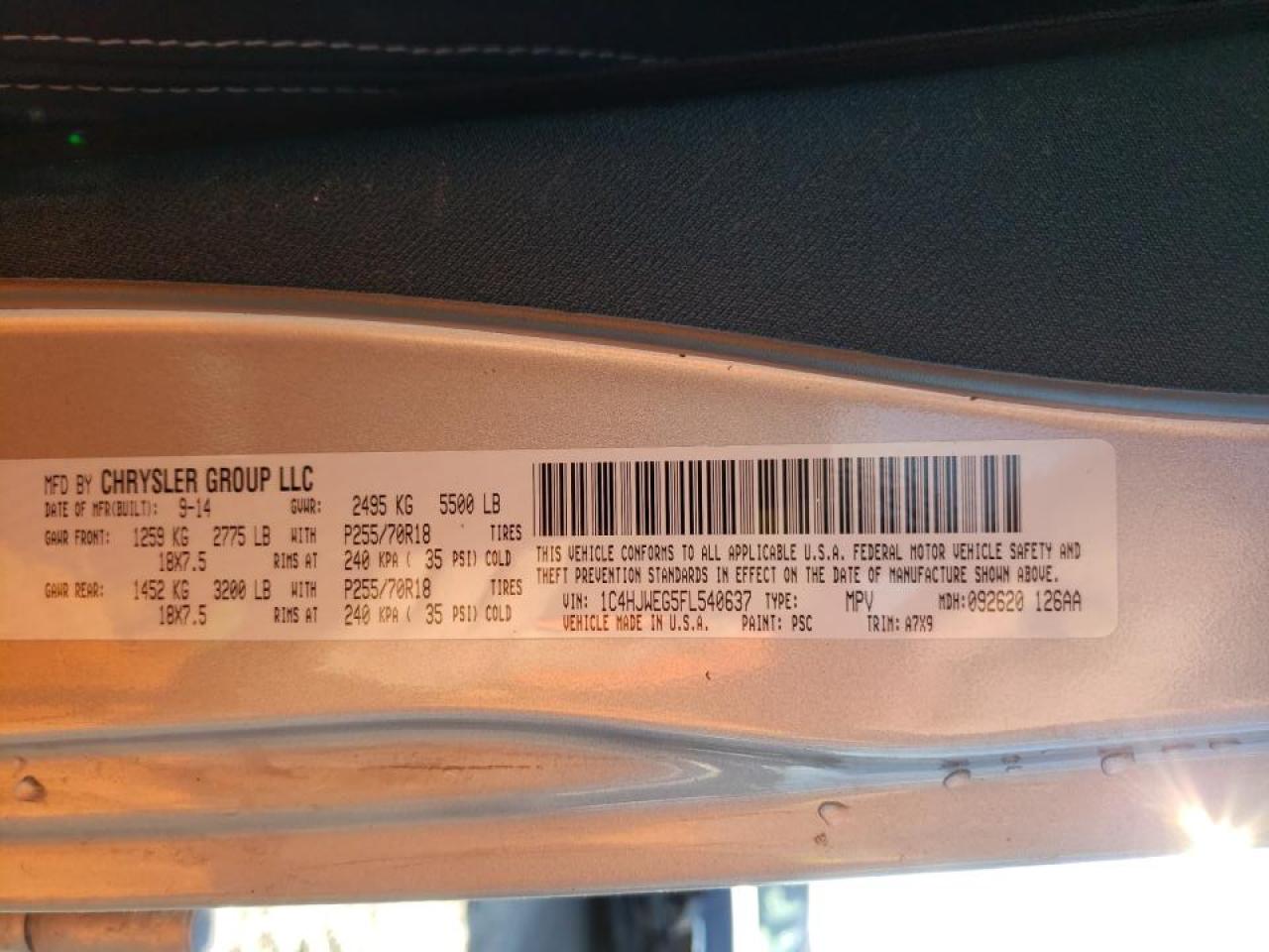 Photo 10 from auction – 2015 JEEP WRANGLER U with VIN 1C4HJWEG5FL540637
