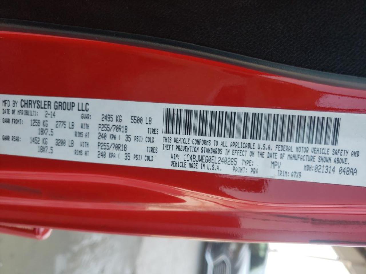 Photo 10 from auction – 2014 JEEP WRANGLER U with VIN 1C4BJWEG0EL240265