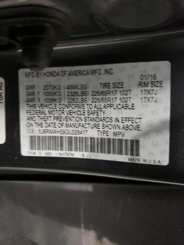 Photo 10 from auction – 2016 HONDA CR-V EX with VIN 5J6RM4H59GL028417