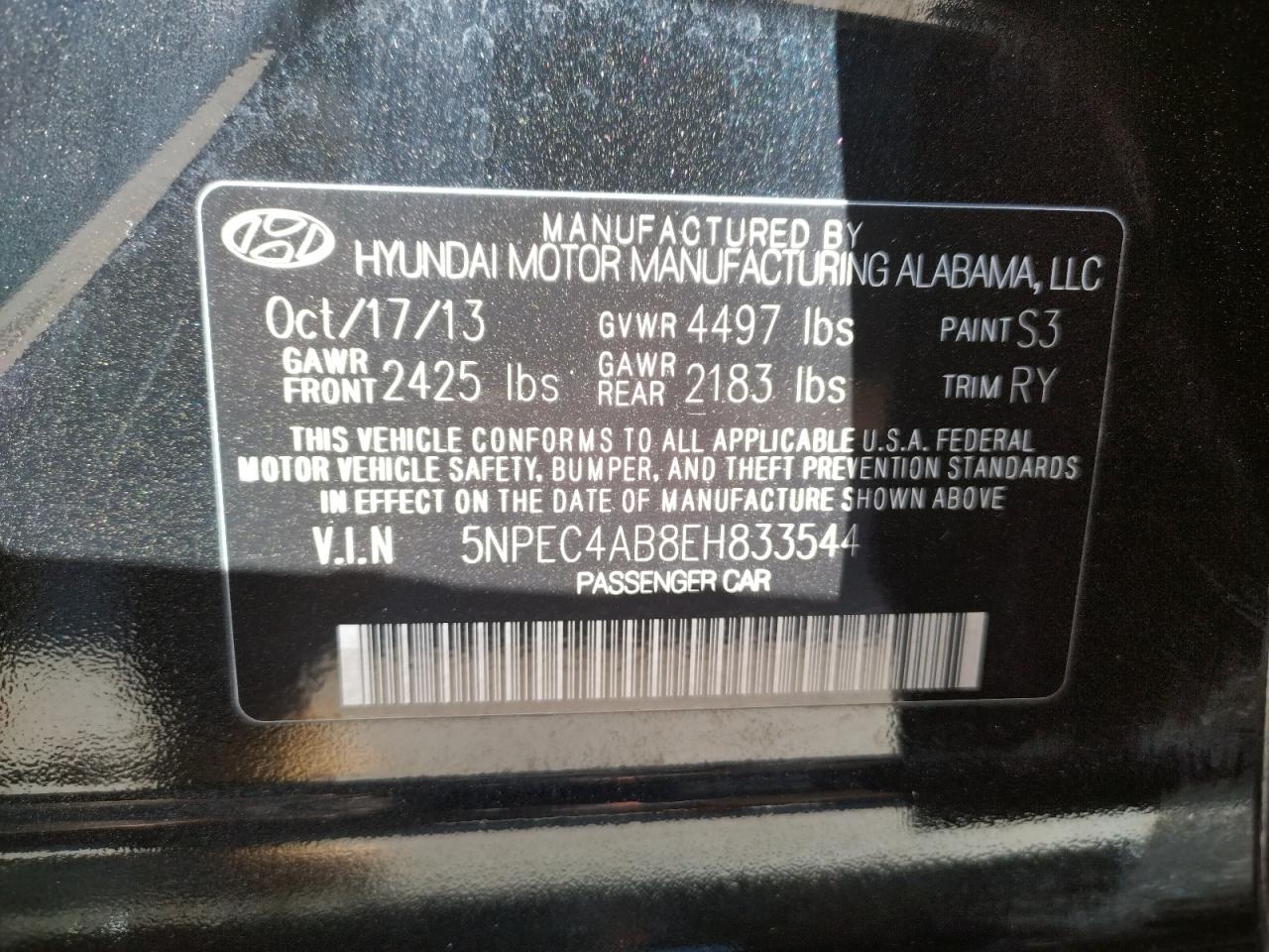 Photo 10 from auction – 2014 HYUNDAI SONATA SE with VIN 5NPEC4AB8EH833544