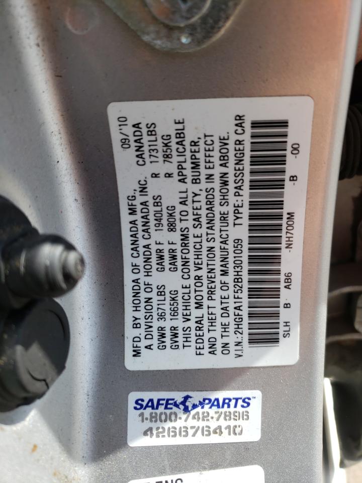 Photo 10 from auction – 2011 HONDA CIVIC LX with VIN 2HGFA1F52BH301059
