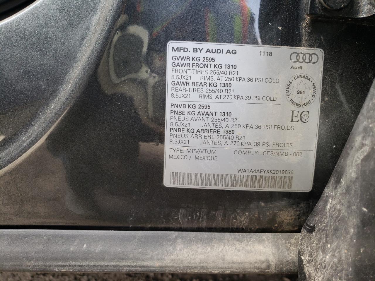 Photo 10 from auction – 2019 AUDI SQ5 PREMIU with VIN WA1A4AFYXK2019636