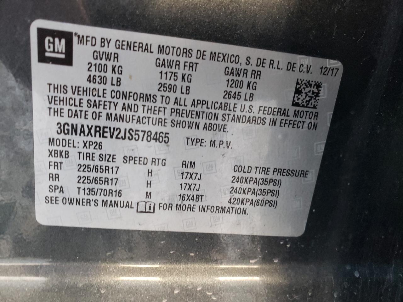 Photo 10 from auction – 2018 CHEVROLET EQUINOX LS with VIN 3GNAXREV2JS578465