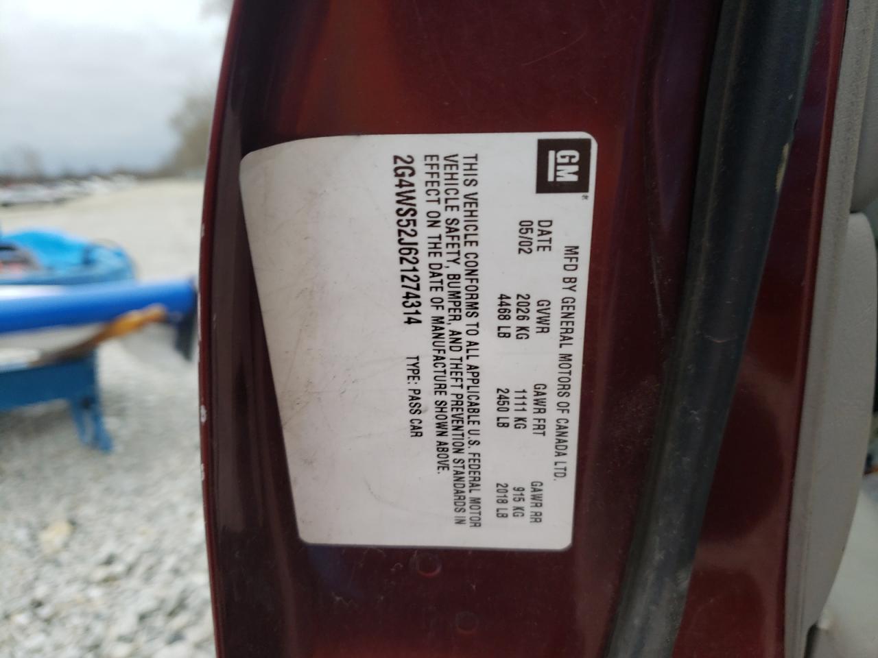 Photo 10 from auction – 2002 BUICK CENTURY with VIN 2G4WS52J621274314