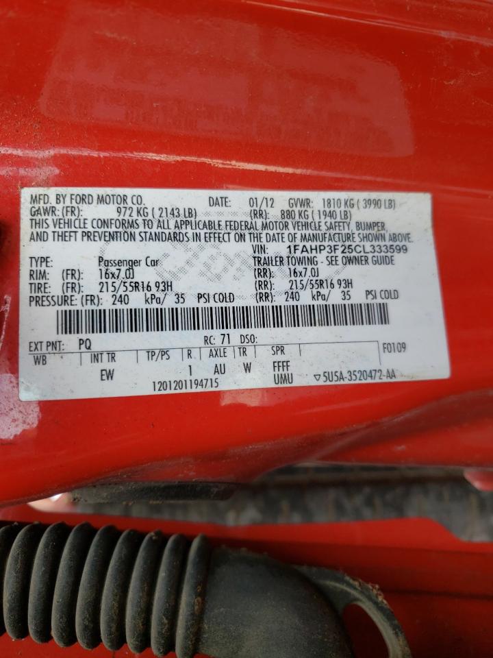 Photo 10 from auction – 2012 FORD FOCUS SE with VIN 1FAHP3F25CL333599