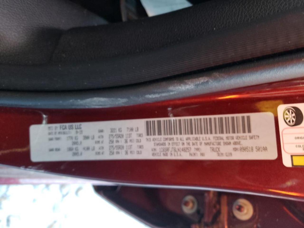 Photo 10 from auction – 2020 RAM 1500 LARAM with VIN 1C6SRFJT6LN148257